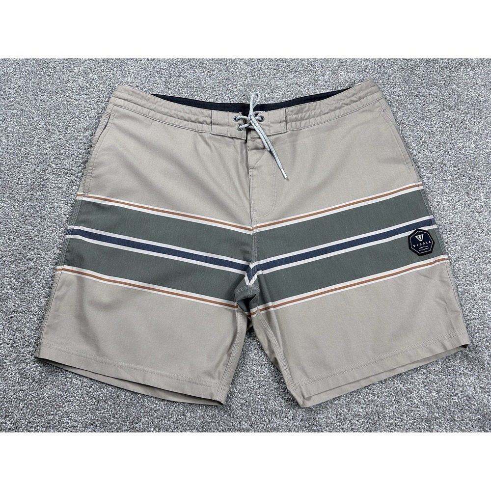 Vissla 38 Boardshorts Upcycle Coconut Poly Cotton Stretch Beige Surf Swim